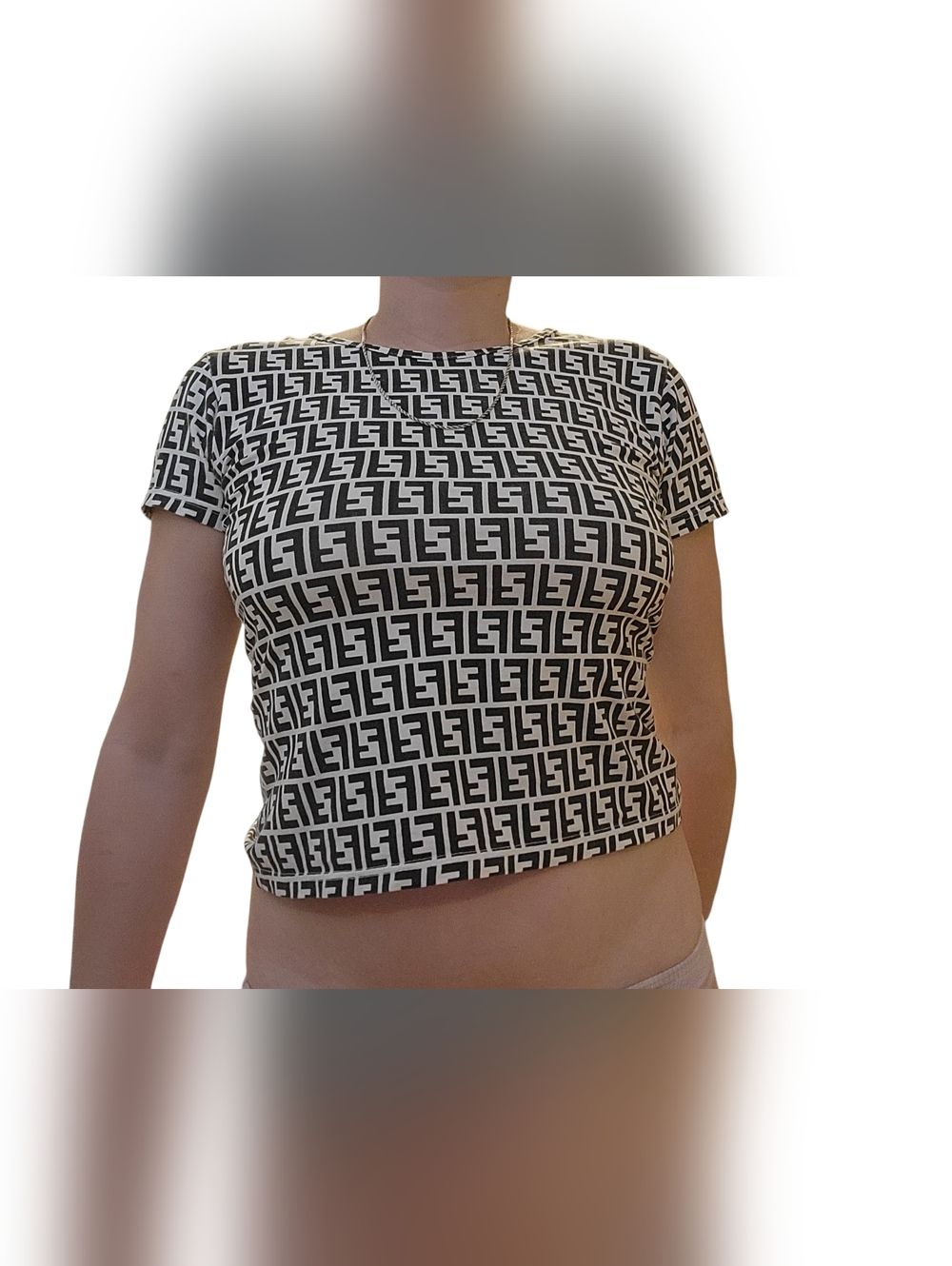 Vintage Fendi Zucca FF Print Black & White Cropped Shirt